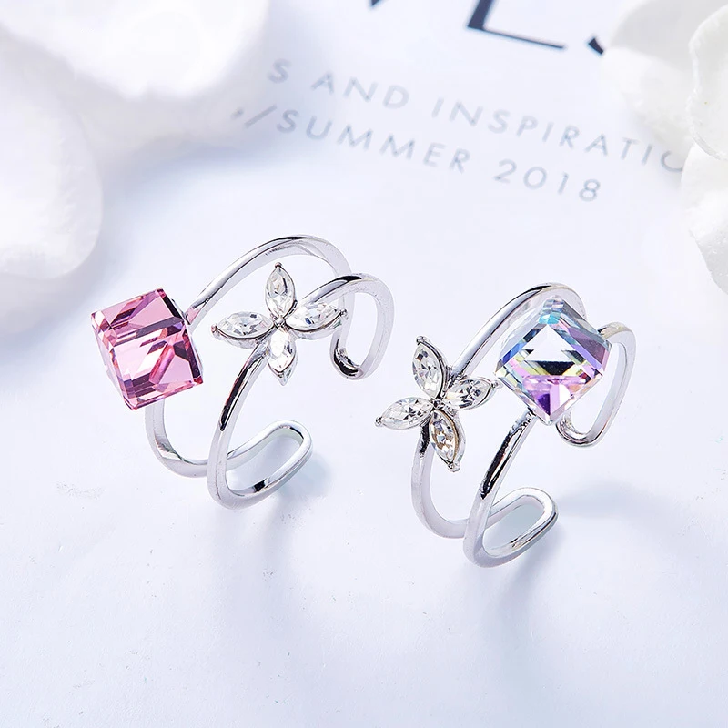 BAFFIN-Anillo abierto de flor para mujer, accesorios para dedos de fiesta, cristales de Austria, joyería de boda llamativa, cumpleaños de amigos