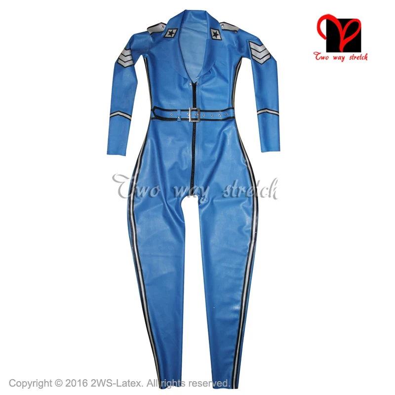 

Sexy Military Latex Body Suit Front Zipper With Pocket Flap Belts Rubber Catsuit Jumpsuit Unitard Overall Bodysuit Zentai Lt-074