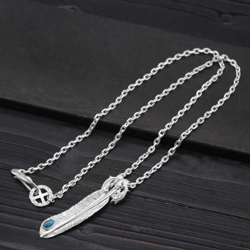 

S925 Sterling Silver Retro Thai Silver Takahashi Goro Handmade Feather Craftsman With A Pendant Men And Women Fashion Necklace