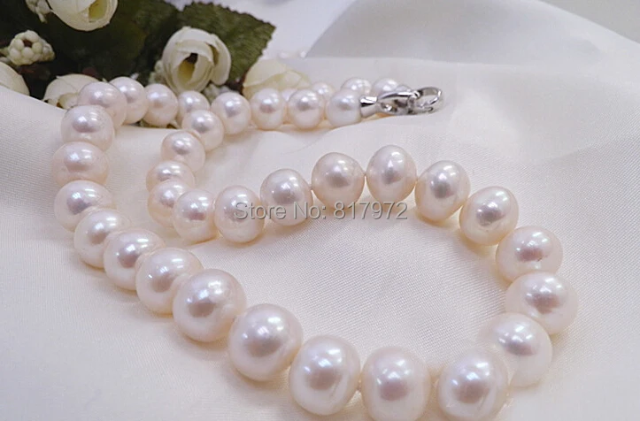 12-13mm 11-12mm 10-11mm White Natural Pearl Necklace Jewelry Real Freshwater pearl