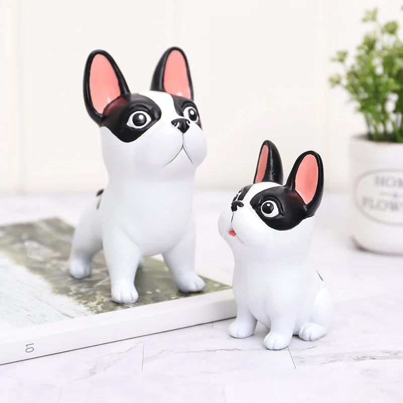 

Pack of 2pcs Bulldog Figurine Cartoon Dog Animal Ornament Home Garden Decor Statue Cake Decoration Miniature