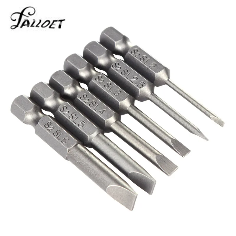 6 Pcs Slotted Screwdriver Bit Set 2mm-6mm S2 Alloy Steel Magnetic Flat Head Slotted Tip Nozzles for Screwdrivers Bits Tips