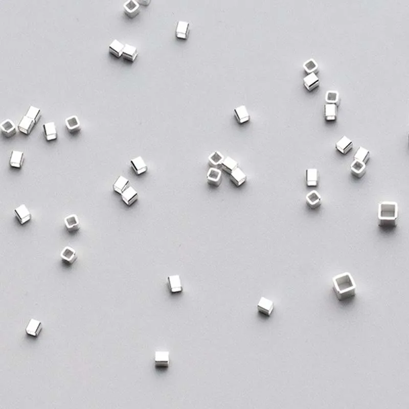 6PCS Real Pure Solid 925 sterling Silver Crimp End Beads Silver Crimps Silver End Bead Square Tube for Jewelry Making Findings
