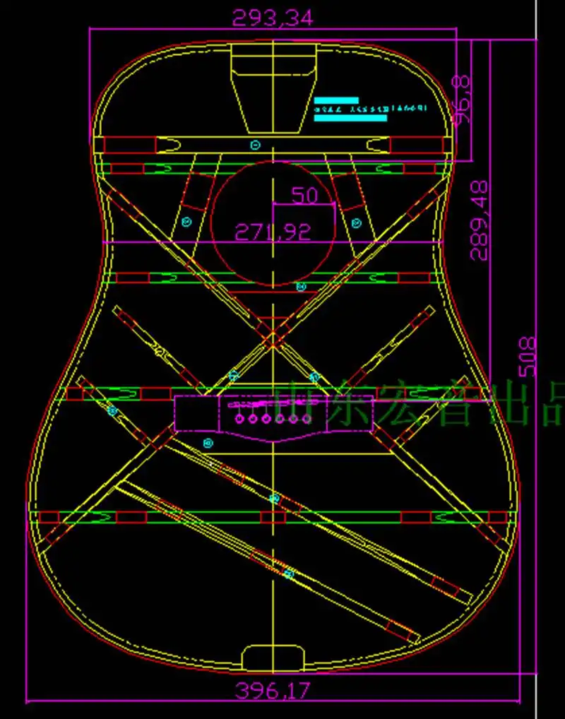 41-inch D-type acoustic guitar wooden template Guitar making mold tool outline sound hole beam position map