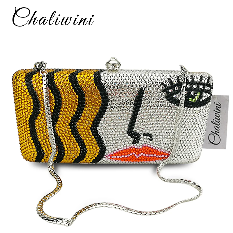 Chiliwini luxury rhinestones women clutch bags diamonds Ladies chain evening bags crystal wedding bridal handbags Fashion purse