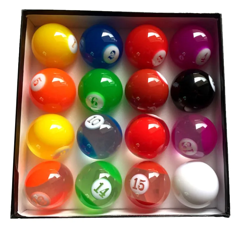 xmlivet Complete Set Transparent Colorful Billiards balls 57.25mm International Standard Pool game balls Resin for billiards