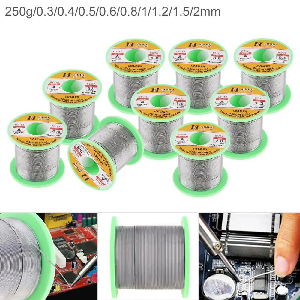 63/37 250g 0.8mm 0.3mm-2.0mm No-clean Rosin Core Solder Wire with 2.0% Flux and Low Melting Point for Electric Soldering Iron