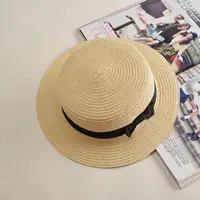 COKK Panama Simple Summer Beach Hat Female Casual Lady Women Flat Brim Bowknot Straw Cap Girls Sun Hat Chapeu Feminino - Image 4