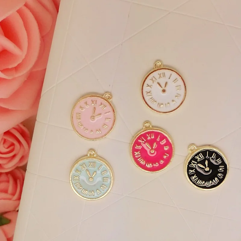 20pcs/lot roundness clock size 14*17mm pendant candy alloy enamel Charm DIY accessories of necklace bracelet headdress handmade