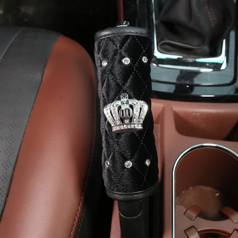 High Quality Plush Diamond Crown Car Safety Seat Belt Cover Shoulder Pad Hand Brake Gear Shifter Cover Auto Interior Accessories