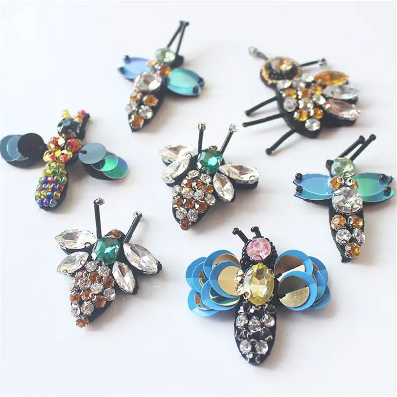 10 sztuk/partia koraliki Rhinestone pszczoły naszywki na ubrania szycia na łacie frezowanie aplikacja ubrania torby DIY akcesoria do sukienki