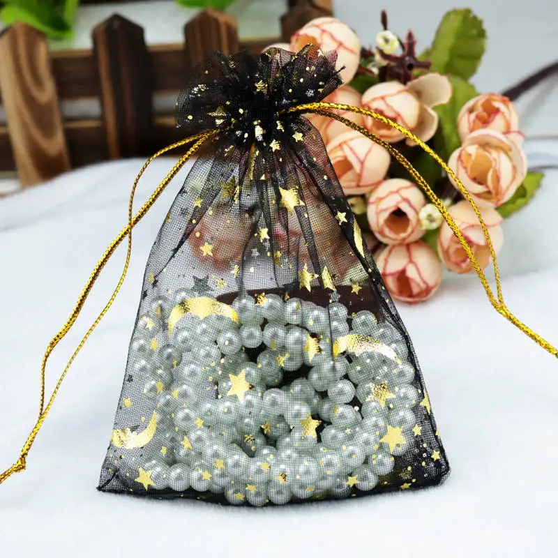 500 sztuk/partia Moon Stars Organza torby 7x9 9x12 11x16cm Party Favor Christmas Gift Bag woreczki biżuteria cukierki prezenty torby do pakowania