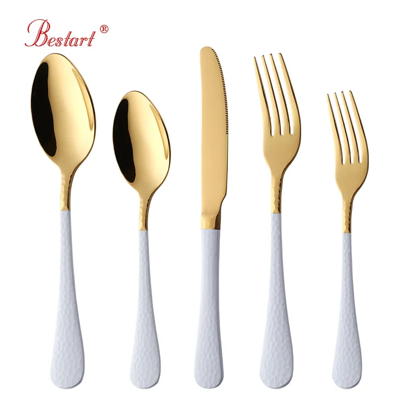 

NEW 20pcs/Set Gold Cutlery Fork Knife Teaspoon Dinnerware Set Coffee Mixing Soup Scoop Tableware Silverware Kitchen Tableware