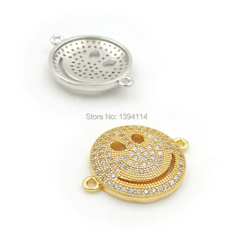 22*17*3mm Micro Pave Clear CZ Round Connector Of Smile Face Fit For Women As DIY Bracelets Accessory