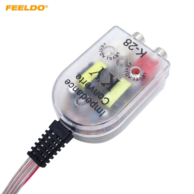 

FEELDO Auto Line Out Converter Audio Sound Subwoofer Amplifier styling Car Speaker to RCA Level Adaptor High to Low Sockets