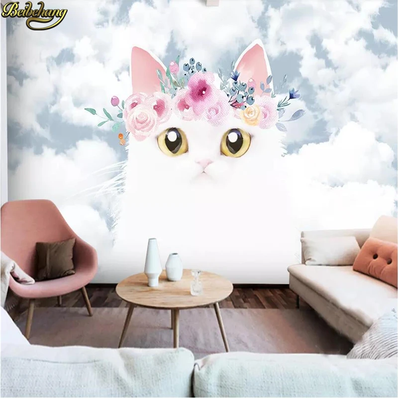 beibehang Custom 3d wallpaper mural modern Nordic cartoon cute kitten children room sky bedroom background wall papel de parede