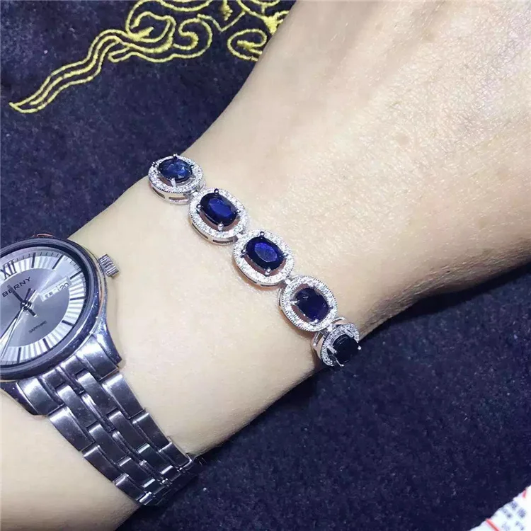 

KJJEAXCMY fine jewelry 925 Pure silver inlay natural sapphire simple female style bracelet lady