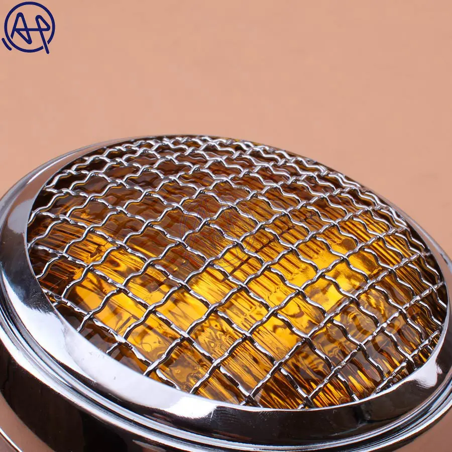 Motorcycle Old School Vintage Metal Retro Front Hi-Lo H4 Headlight Clear/Amber Lens+Grill Mask Black/Chrome For Harley Chopper