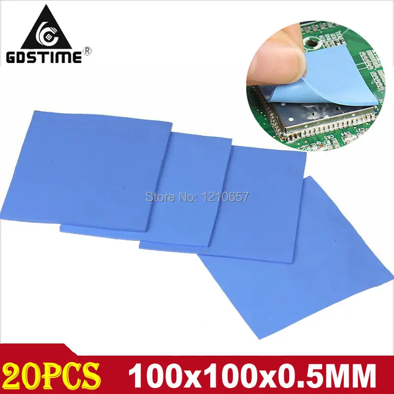 

20 Pieces lot Gdstime Blue Silicon Conductive GPU CPU 100 x 100 x 0.5mm Heatsink Thermal Pad