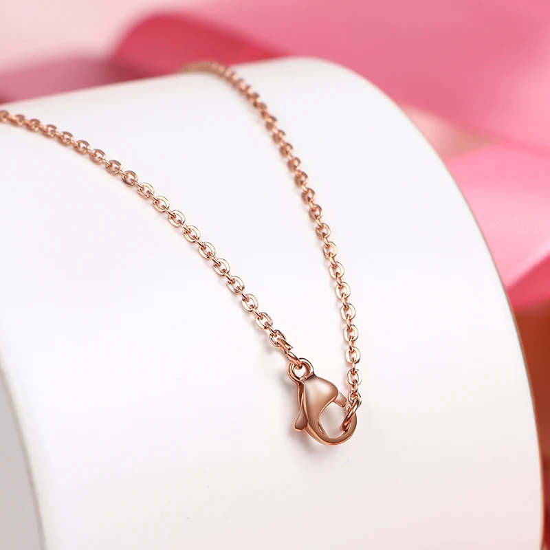 Exquisite Rose Gold Color White Cubic Zirconia Ceramic Round Necklace Pendants for Women Fashion Jewelry With Free Chain Jewelry