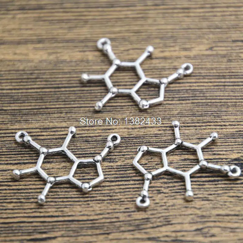 25pcs Caffeine Molecule Charms Antique Silver Plated Caffeine Molecule Charm pendant 27x27mm