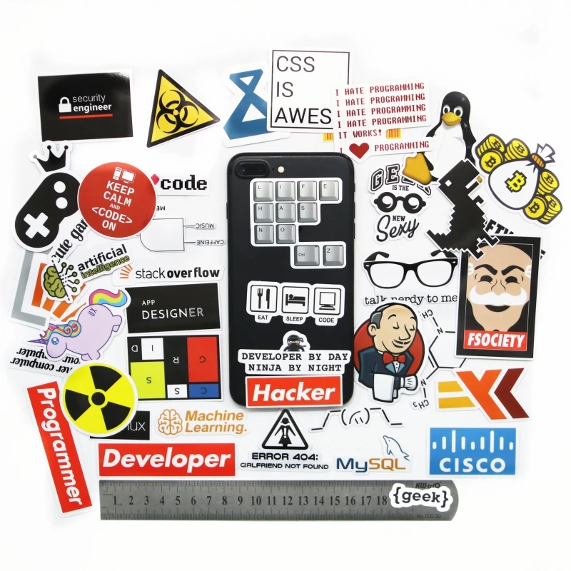 40 Pieces/set SQL Programming Geek Hacker Bitcoin developer Language APP Logo Funny Laptop Phone waterproof Stickers