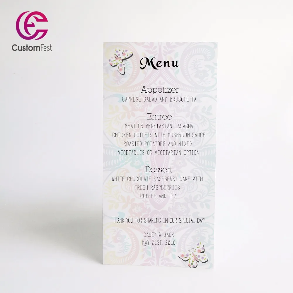 Personalized menu special pattern butterfly  menu whole set available MU032