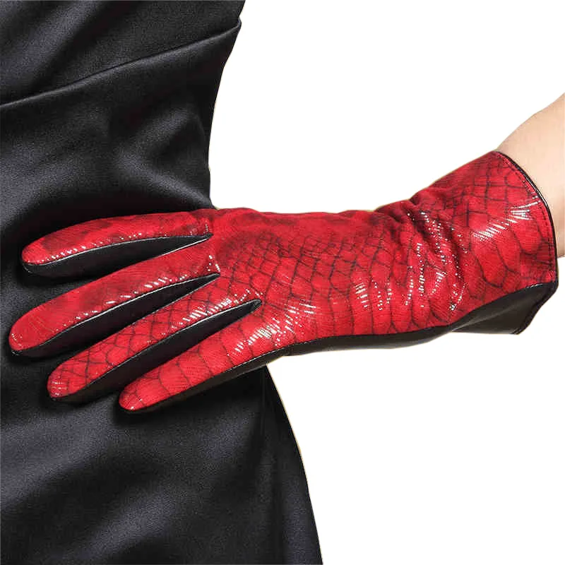 Genuine Leather Gloves Female Autumn Winter Touchscreen Fashion Printed Women Lambskin Leather Gloves L167NC2-1