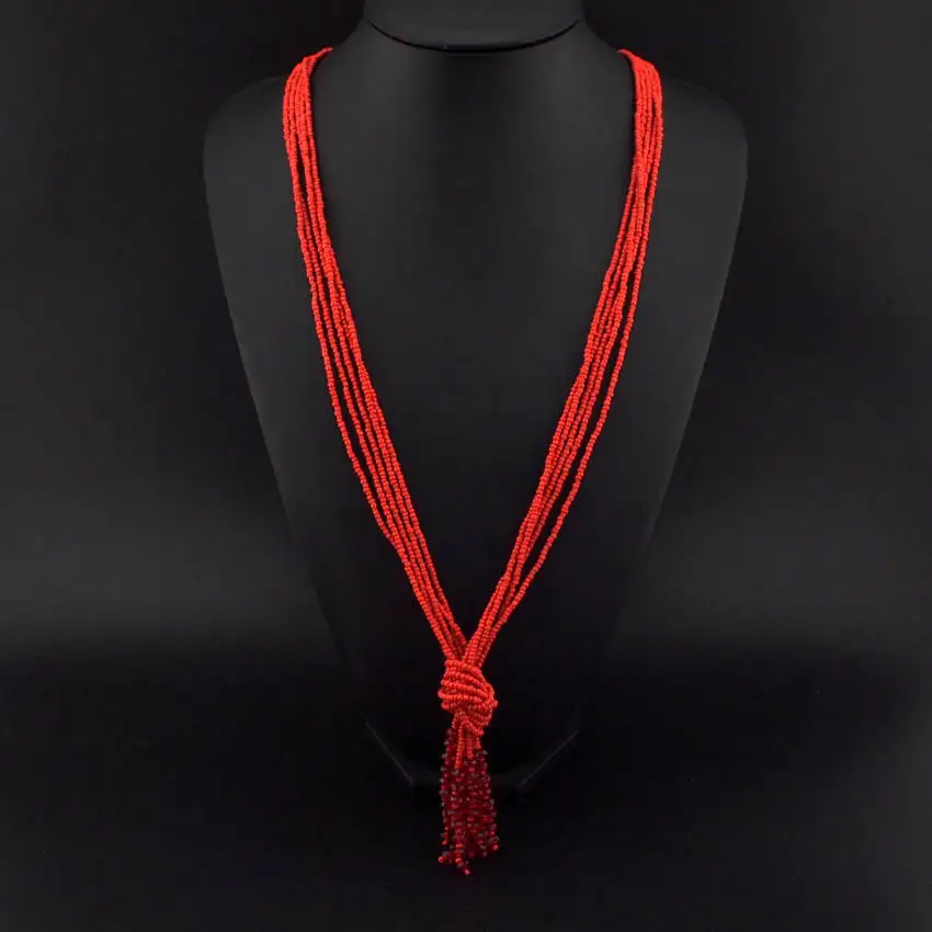 MANILAI Bohemia Female Jewelry Fashion Handmade Acrylic Beads Tassels Long Necklaces Women Dress Gifts Ethnic Accessories CE2279