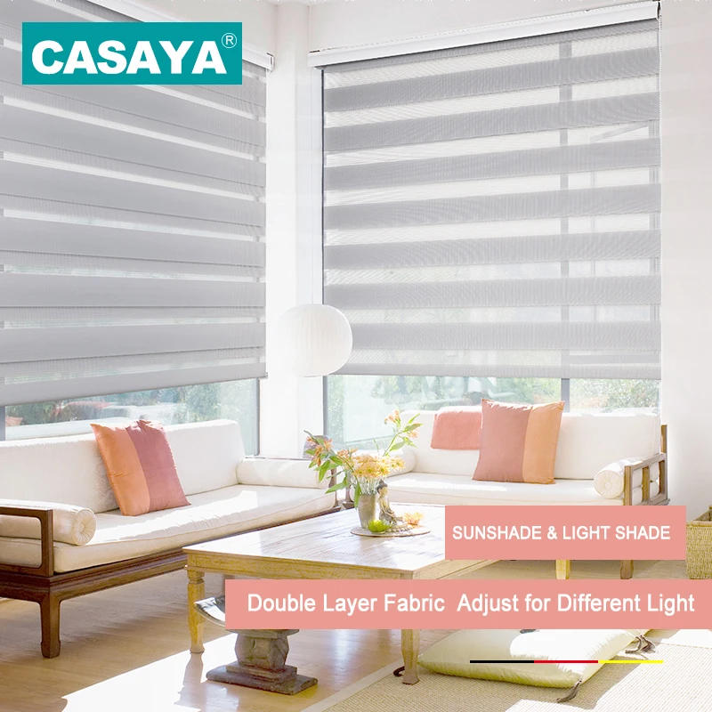 CASAYA-Transparent Zebra Blinds, Double Layer Light Shading Window Roller Blinds for Living Room Bedroom Study Custom size