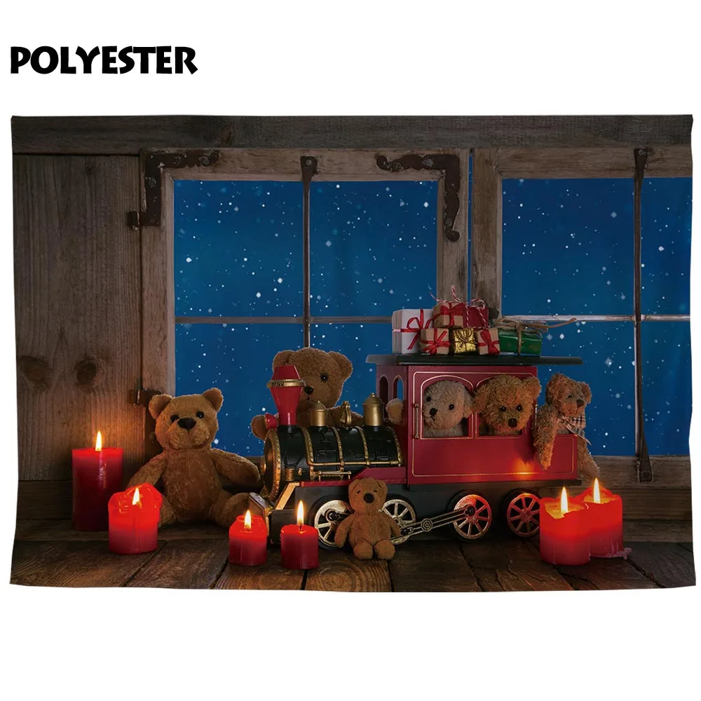 Allenjoy 写真の背景クリスマス歳窓クマギフトの装飾列車背景フォトポートレート撮影の小道具 photocall