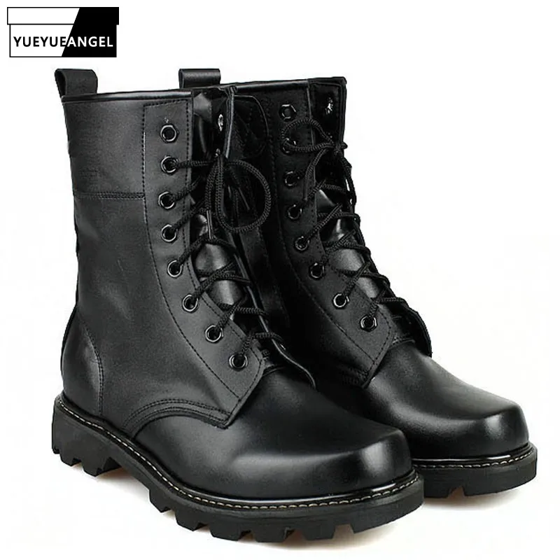 

Spring New Fashion Mens High Top Ankle Boots For Man Steel Round Toe Boots Lace Up Motorcycle Boots Black Winter Warm Shoes