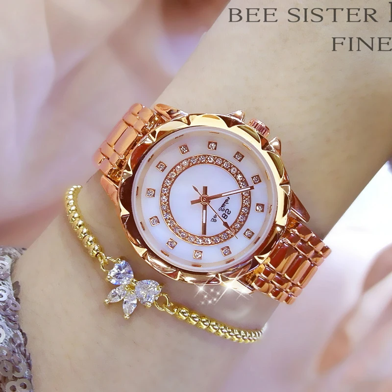 Relojes elegantes con diamantes de imitación para mujer, pulsera de oro, marca de lujo, 2024