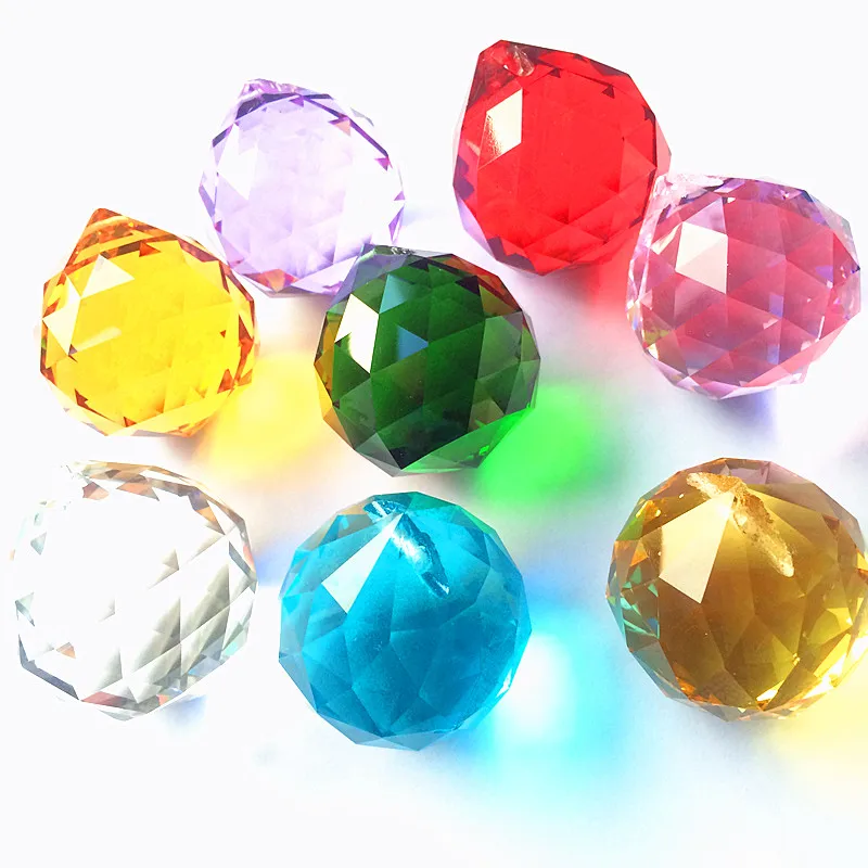 8pcs/lot 40mm Mixed Colors Faceted Crystal Feng Shui Balls Glass Chandelier Parts Hanging Pendant Lighting Spheres Suncatchers