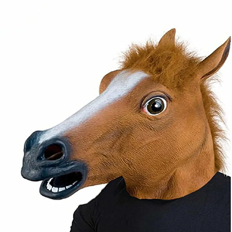1Pcs Creepy Horse Head Mask Full Face Latex Animal Party Mask Masquerade Halloween Costume Props Novelty Christmas Mask