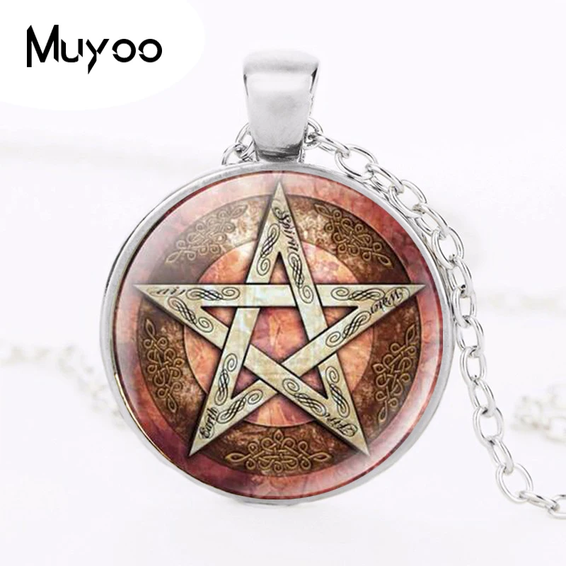 Statement Necklace Esoteric PenTagram Glass Necklace Cabochon Link Chain Choker Fashion Women Jewelry HZ1