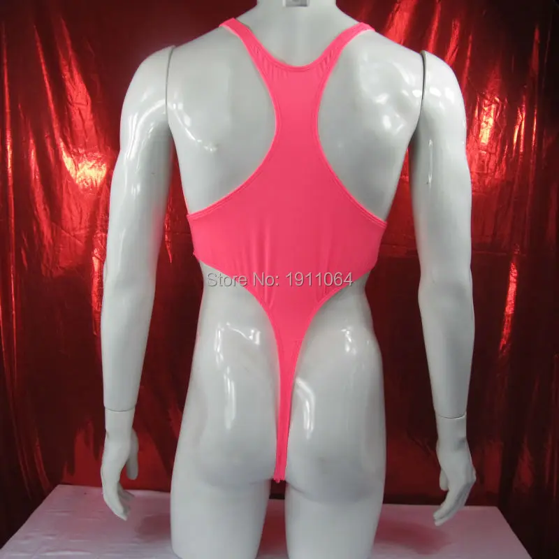 Mens Thong Bodysuit Stretchy High Cut Racer Back Jersey Spandex G428B