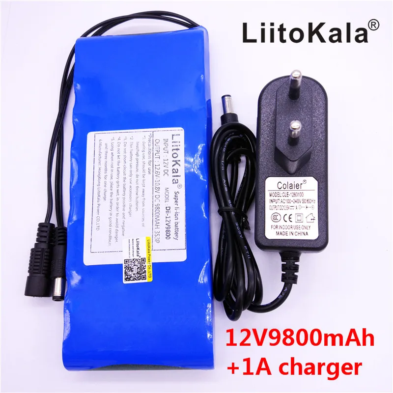 HK LiitoKala 12V 9800mAh 18650 DC 12V 12.6V Super akumulator ue/usa adapter wtyczki do kamera telewizji przemysłowej wideo baterii przenośne