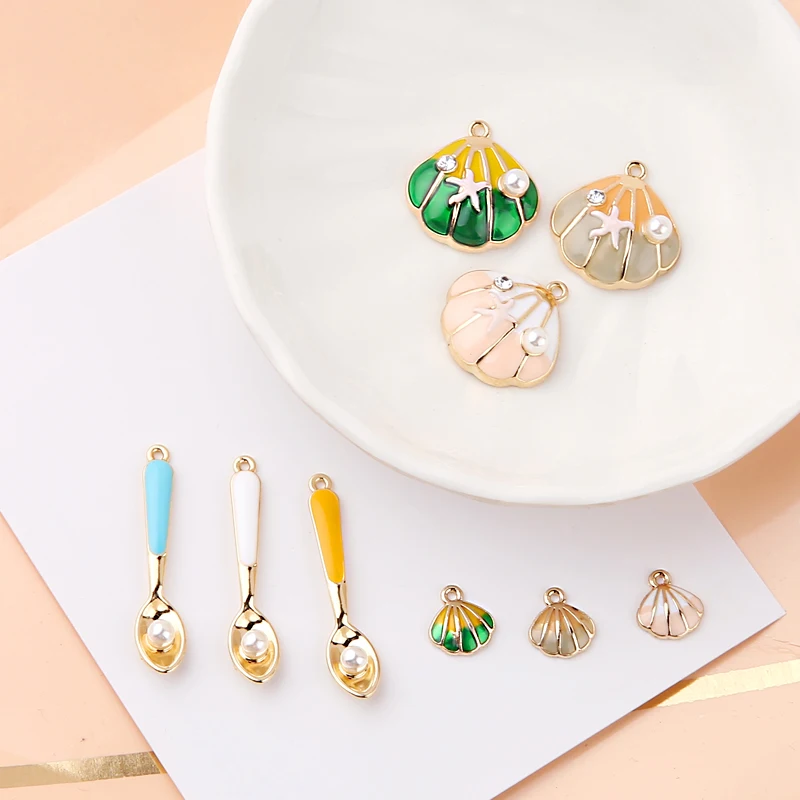 New arrived 30pcs/lot enamel cartoon Scallops/spoons shape alloy floating locket charms diy jewelry pendant accessory