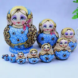 10pcs/set Wood Russian Nesting Dolls Creative Christmas Gifts Girls Toys Traditional Matryoshka Dolls Home Decoration Dolls