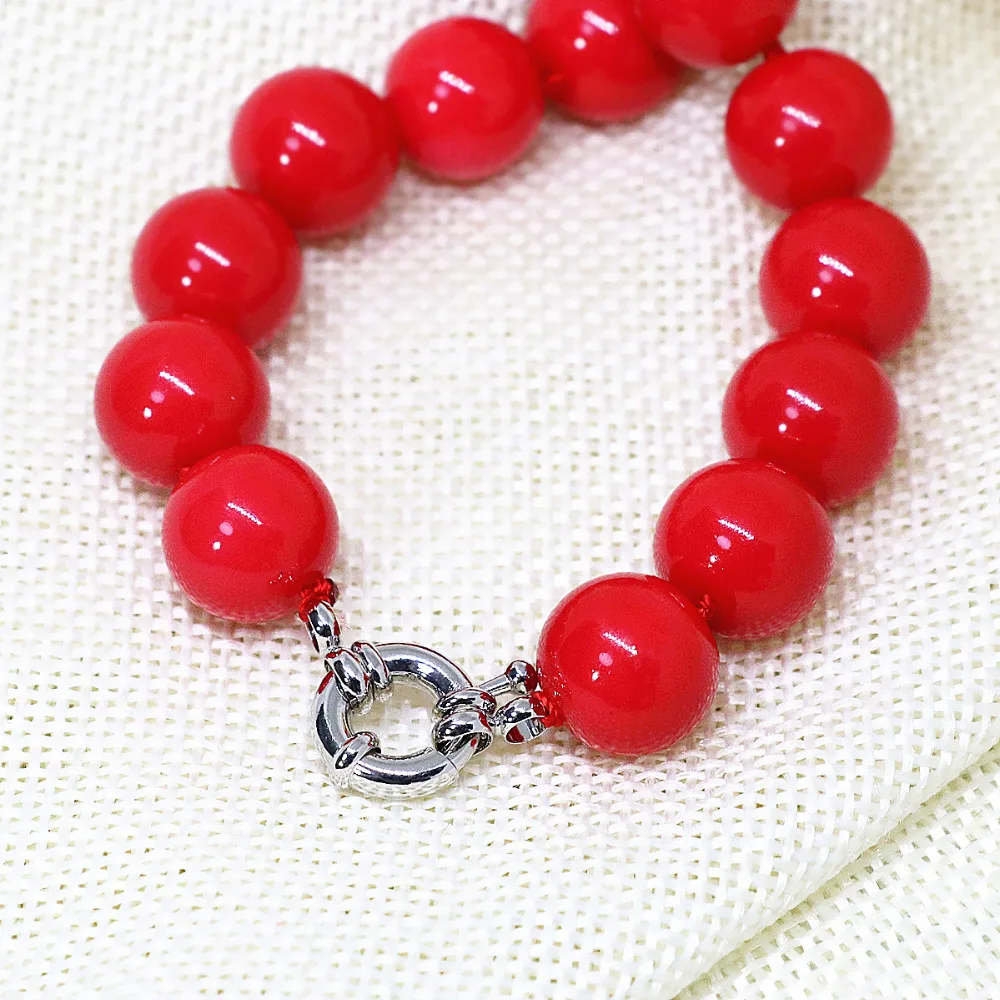 Fashion artificial red coral round 8,10,12,14mm charms beads women best charm necklace weddings gift jewelry 18inch B1510