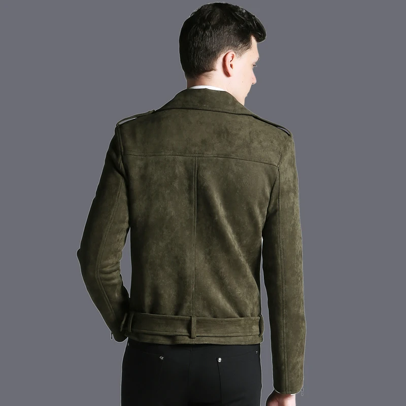 CHAOJUE Brand Short Top Suede Coat Mens 2024 Autumn/Winter Personality Army Green Zip Biker Jacket Male Cool Locomotive Jackets