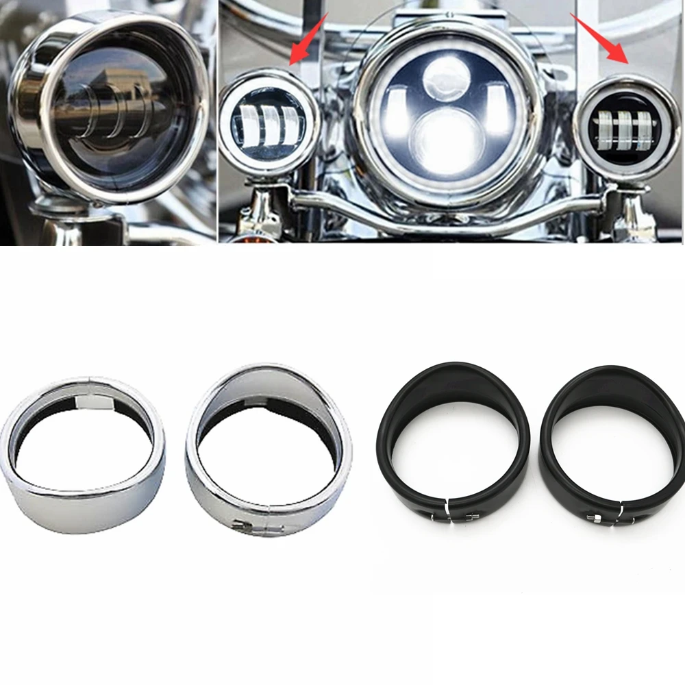 Motorcycle Headlight Trim For Harley Touring Road King Electra Glide Softail FLD/FLH Parts 7" Ring Bezel Visor 4.5" Led Fog Lamp image 5