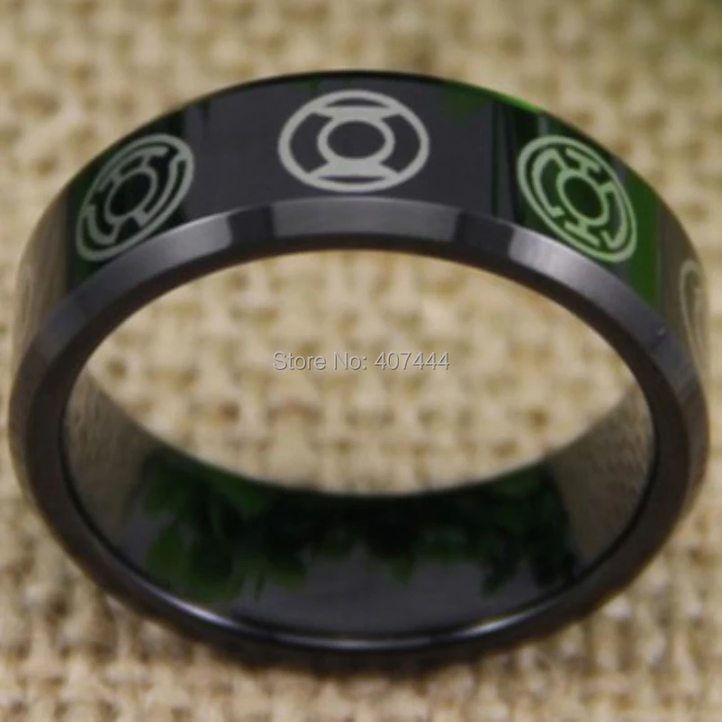 Free Shipping YGK JEWELRY Hot Sales 8MM Comfort Fit Green Lantern Darkest Night Black Edge Tungsten Wedding Ring