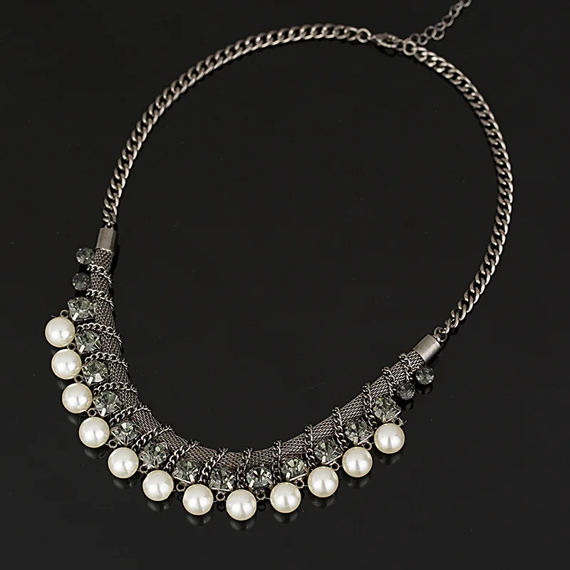 YFJEWE New hot Sale Lady Fashion Pearl Rhinestone Crystal Chunky Collar Statement Necklace for women #N090