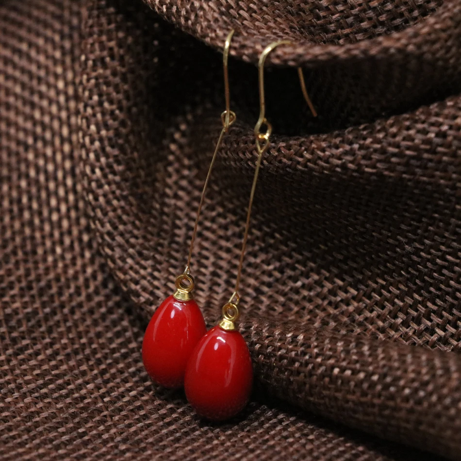 Elegant  red baking paint glass waterdrop 9*13 long earrings for women custume dangle eardrop new fashion jewelry B1797