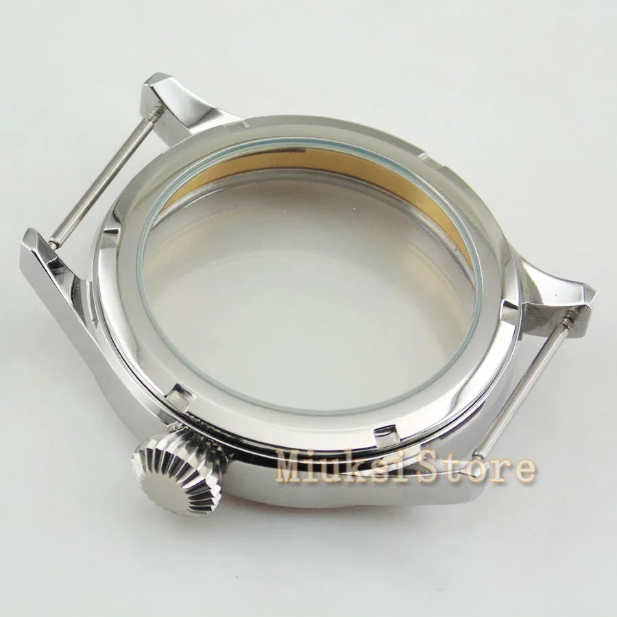 43mm silver case sapphire glass  watch case fit ST36 ETA 6497-1/ 6497-2 /6498 movenent