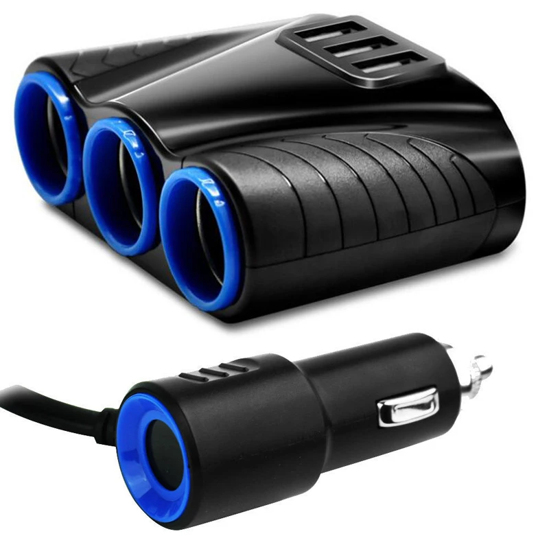 Newest 12V 3 Way Car Cigarette Lighter Socket Splitter Dual USB Charger Power Adapter