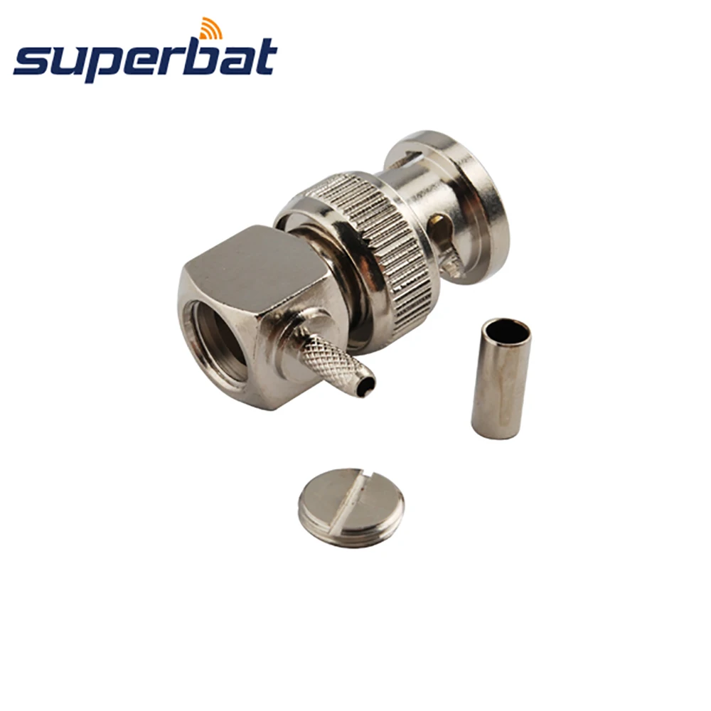 Superbat 75 ohm BNC Crimp Male Right Angle RF Coaxial Connector for Cable RG179,RG174,RG316,LMR100