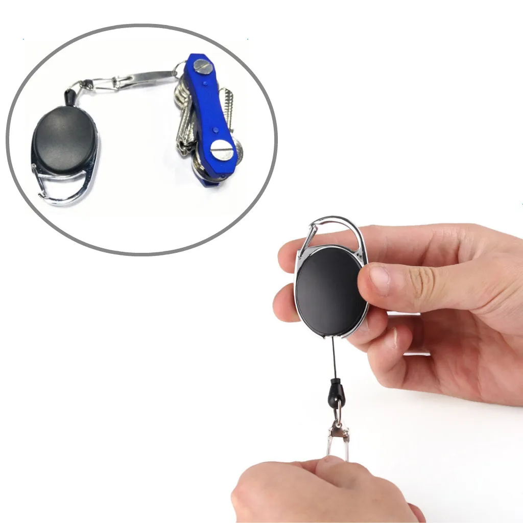 1pcs Heavy Duty Extendable Nylon Wire Key Chain Ring Clip Pull Retractable Keyring Retractor